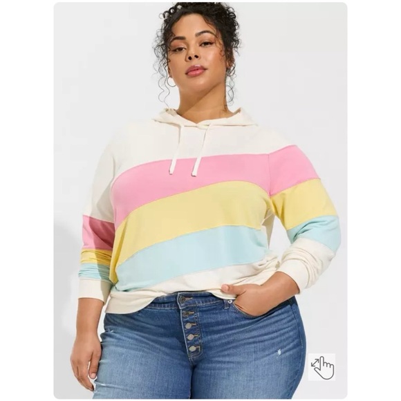 NEW Torrid 3 Lightweight French Terry Colorblock Pullover Hoodie, Pastel Stripes - Picture 2 of 8